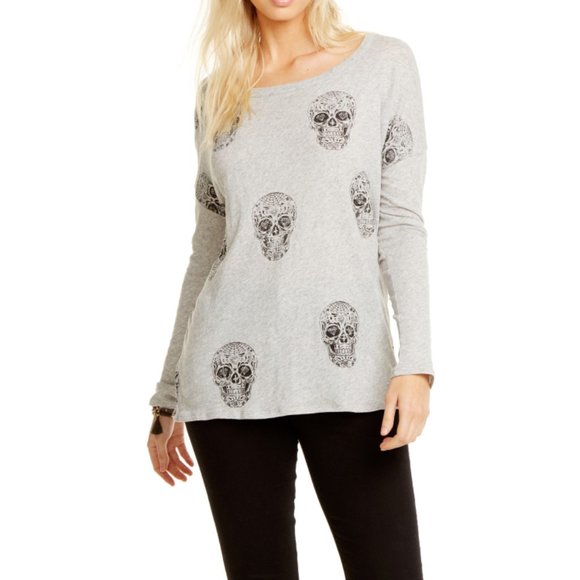 Chaser Tops - Chaser Sugar Skull Pullover Off-The-Shoulder Tunic